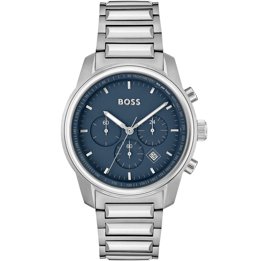 Hugo Boss Trace 1514007 Silver-Tone Blue Dial Chronograph Men's Watch