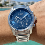Hugo Boss Trace 1514007 Silver-Tone Blue Dial Chronograph Men's Watch