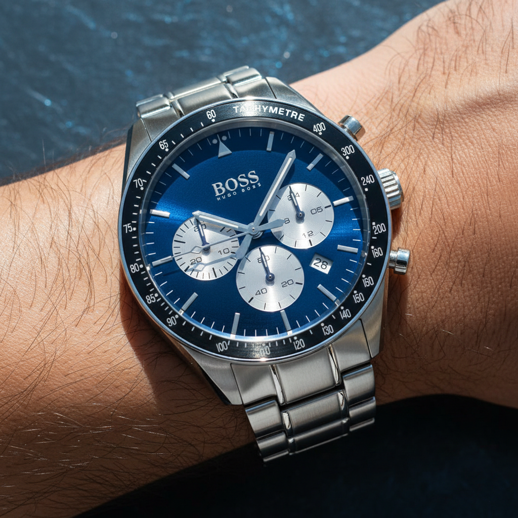 Hugo Boss Trophy 1513630 Silver Stainless Steel Blue Dial Chronograph Watch