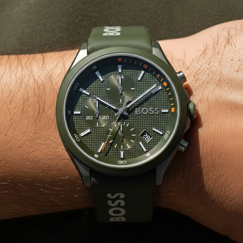 Hugo Boss Velocity 1514060 Green IP Green Rubber Strap Chronograph Men's Watch