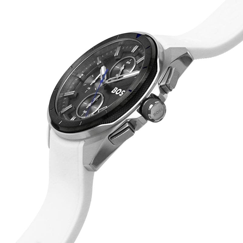 Hugo Boss Volane 1513948 White Rubber Grey Dial Blue Accents Watch