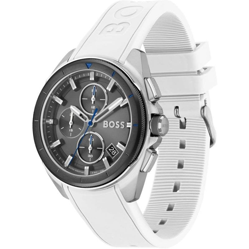 Hugo Boss Volane 1513948 White Rubber Grey Dial Blue Accents Watch