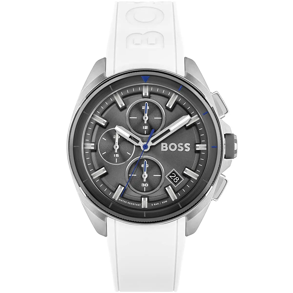 Hugo Boss Volane 1513948 White Rubber Grey Dial Blue Accents Watch