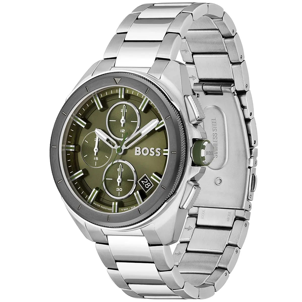 Hugo Boss Volane 1513951 Silver-Tone Olive Green Dial Chronograph Men's Watch