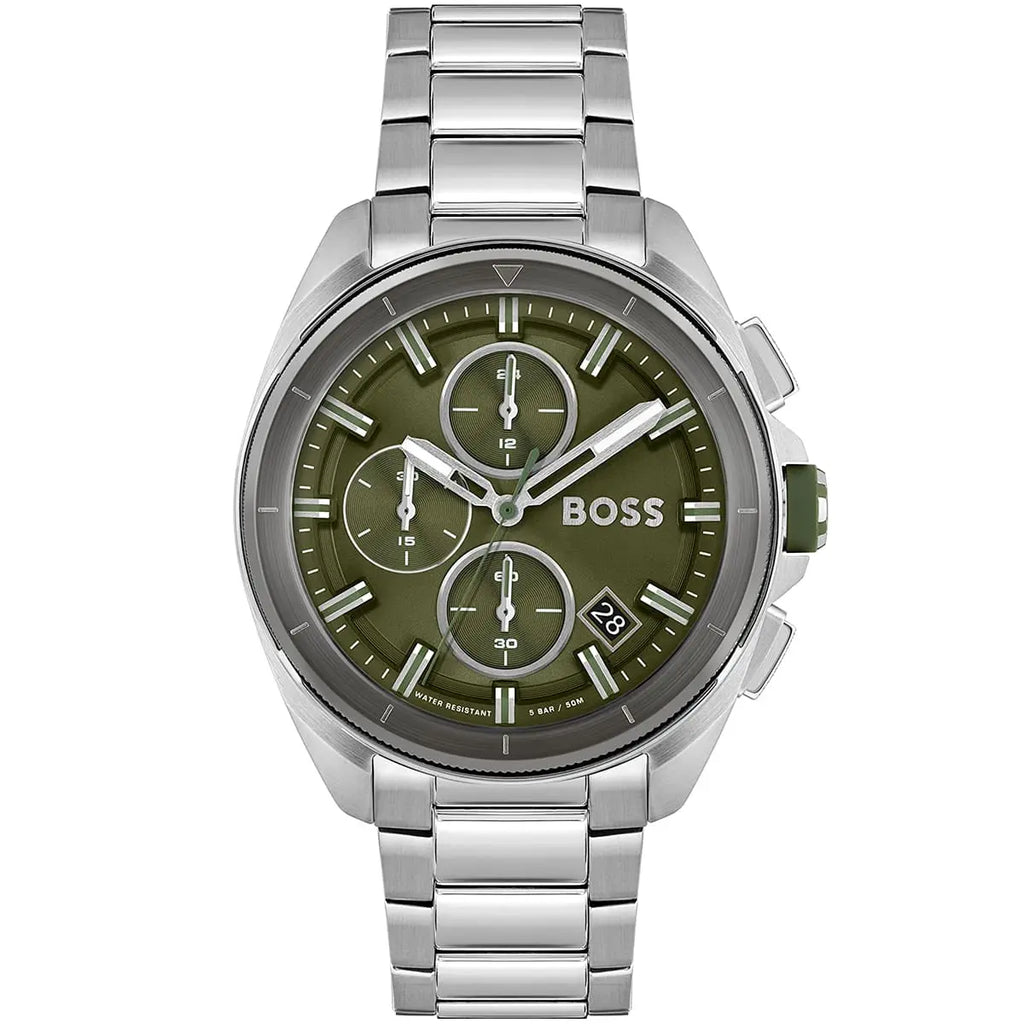 Hugo Boss Volane 1513951 Silver-Tone Olive Green Dial Chronograph Men's Watch