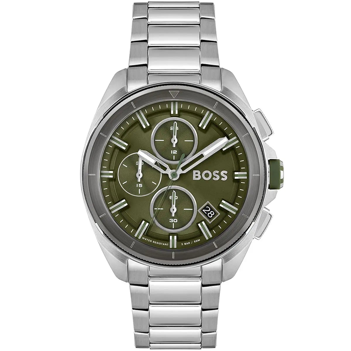 Hugo Boss Volane 1513951 Silver-Tone Olive Green Dial Chronograph Men's Watch