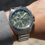 Hugo Boss Volane 1513951 Silver-Tone Olive Green Dial Chronograph Men's Watch
