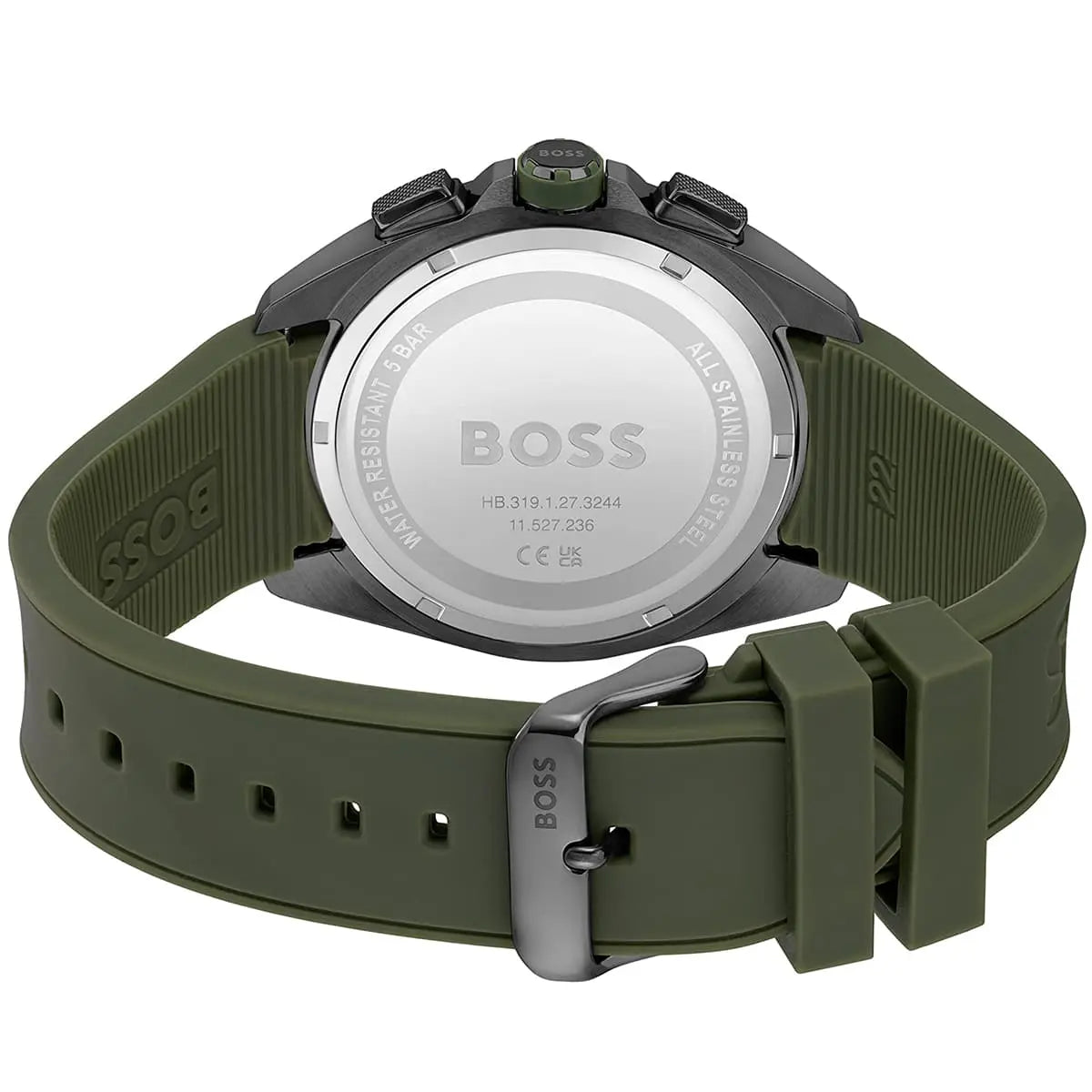 Hugo Boss Volane 1513952 Grey IP Case Green Rubber Strap Men's Watch