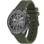 Hugo Boss Volane 1513952 Grey IP Case Green Rubber Strap Men's Watch