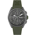 Hugo Boss Volane 1513952 Grey IP Case Green Rubber Strap Men's Watch