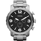 Fossil Nate JR1353 Men’s Analog Watch – 50mm Black Dial with Silver Stainless Steel Strap