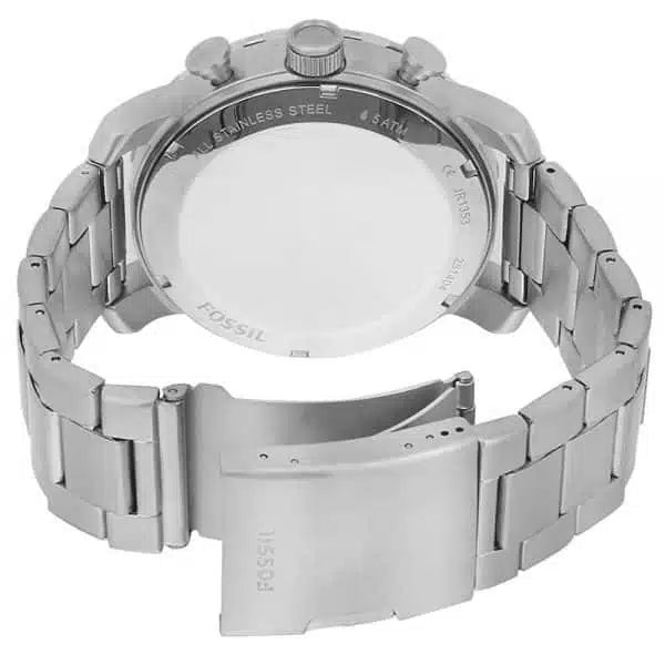 Fossil Nate JR1353 Men’s Analog Watch – 50mm Black Dial with Silver Stainless Steel Strap