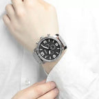 Fossil Nate JR1353 Men’s Analog Watch – 50mm Black Dial with Silver Stainless Steel Strap
