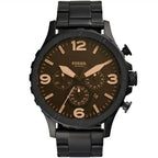 Fossil Nate JR1356 Men’s Analog Watch – 50mm Black Stainless Steel | Water Resistant