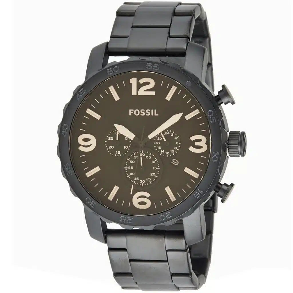 Fossil Nate JR1356 Men’s Analog Watch – 50mm Black Stainless Steel | Water Resistant