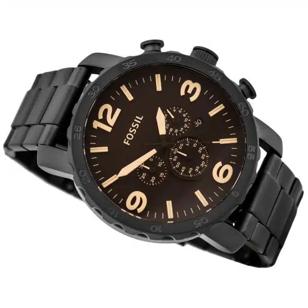 Fossil Nate JR1356 Men’s Analog Watch – 50mm Black Stainless Steel | Water Resistant