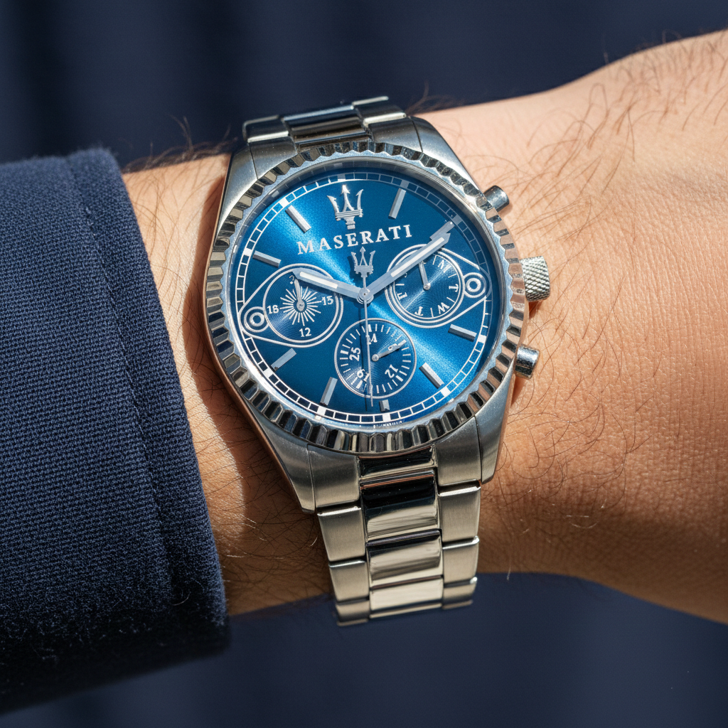 Maserati Competizione R8853100013 Silver Fluted Bezel Blue Dial Watch