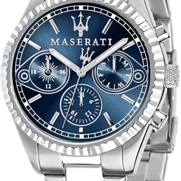 Maserati Competizione R8853100013 Silver Fluted Bezel Blue Dial Watch