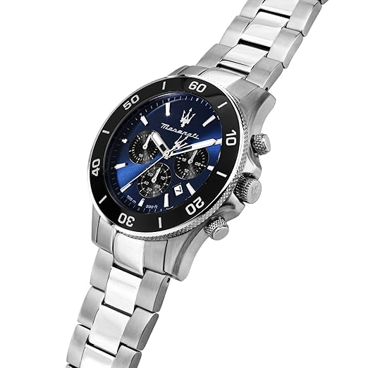Maserati Competizione R8873600009 Silver Stainless Steel Blue Dial Black Bezel Chronograph Watch