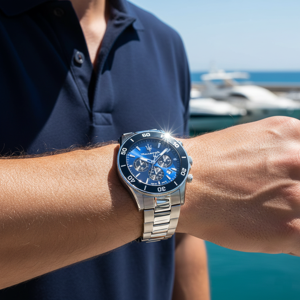 Maserati Competizione R8873600009 Silver Stainless Steel Blue Dial Black Bezel Chronograph Watch