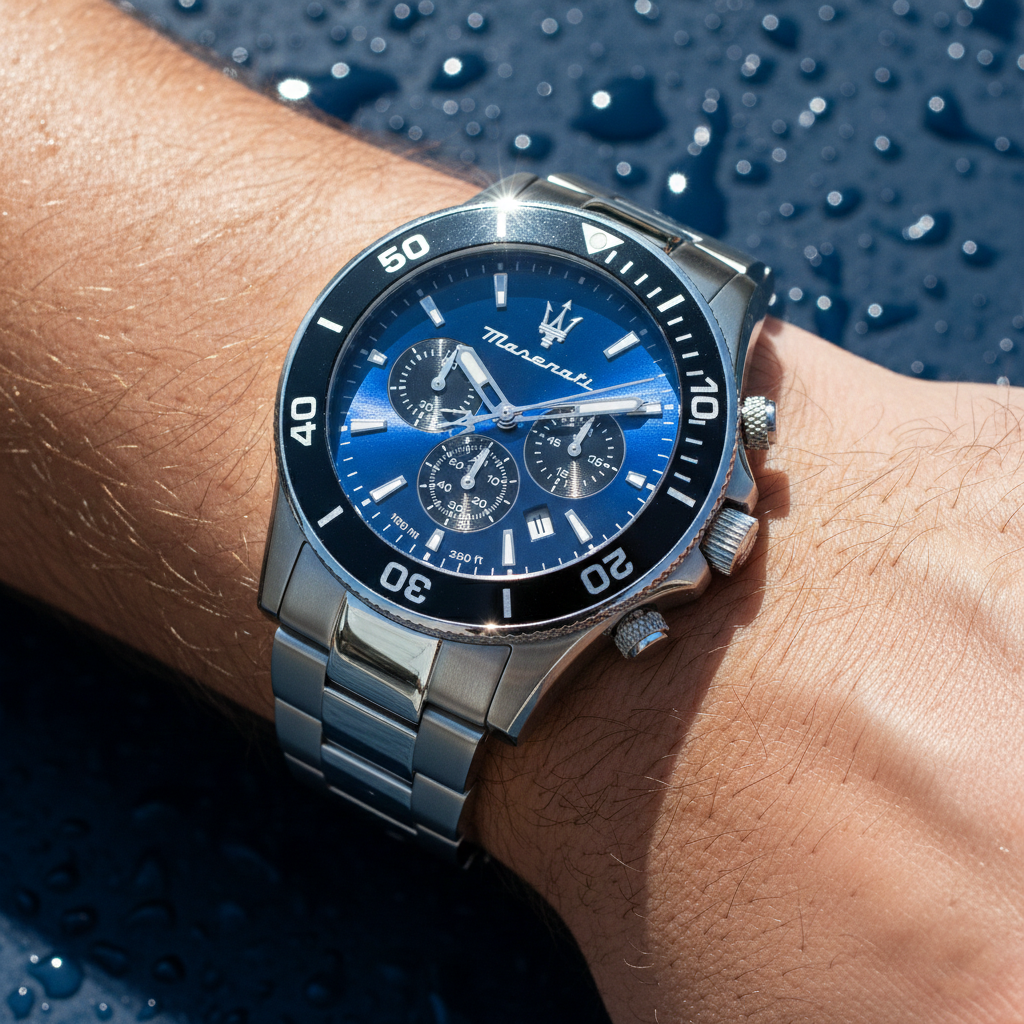 Maserati Competizione R8873600009 Silver Stainless Steel Blue Dial Black Bezel Chronograph Watch