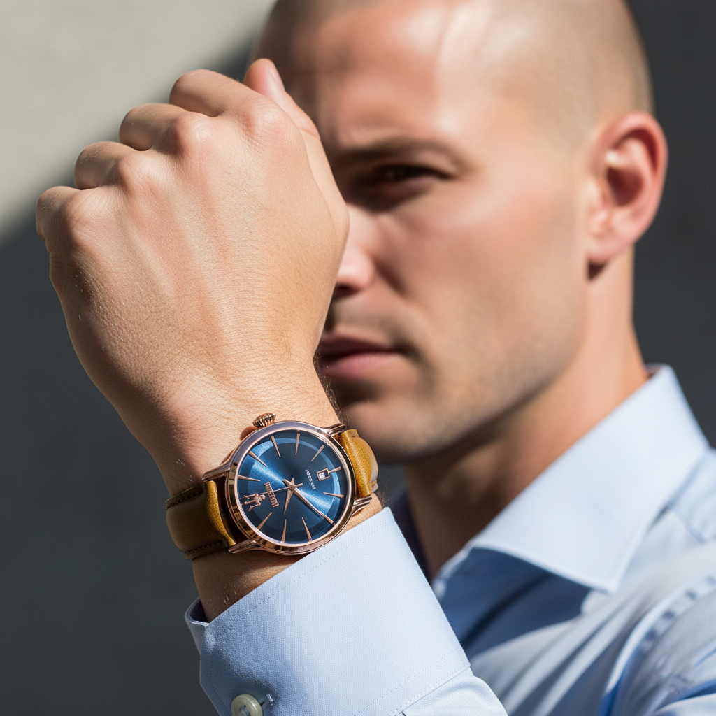 Maserati Epoca R8851118001 Rose Gold Case Blue Dial Brown Leather Watch