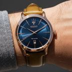Maserati Epoca R8851118001 Rose Gold Case Blue Dial Brown Leather Watch