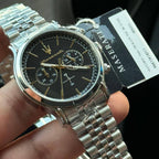 Maserati Epoca R8873618017 Silver Jubilee Bracelet Black & Gold Dial Watch