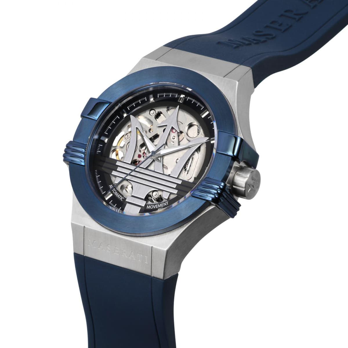 Maserati Potenza R8821108035 Automatic Skeleton Silver Case Blue Strap Watch