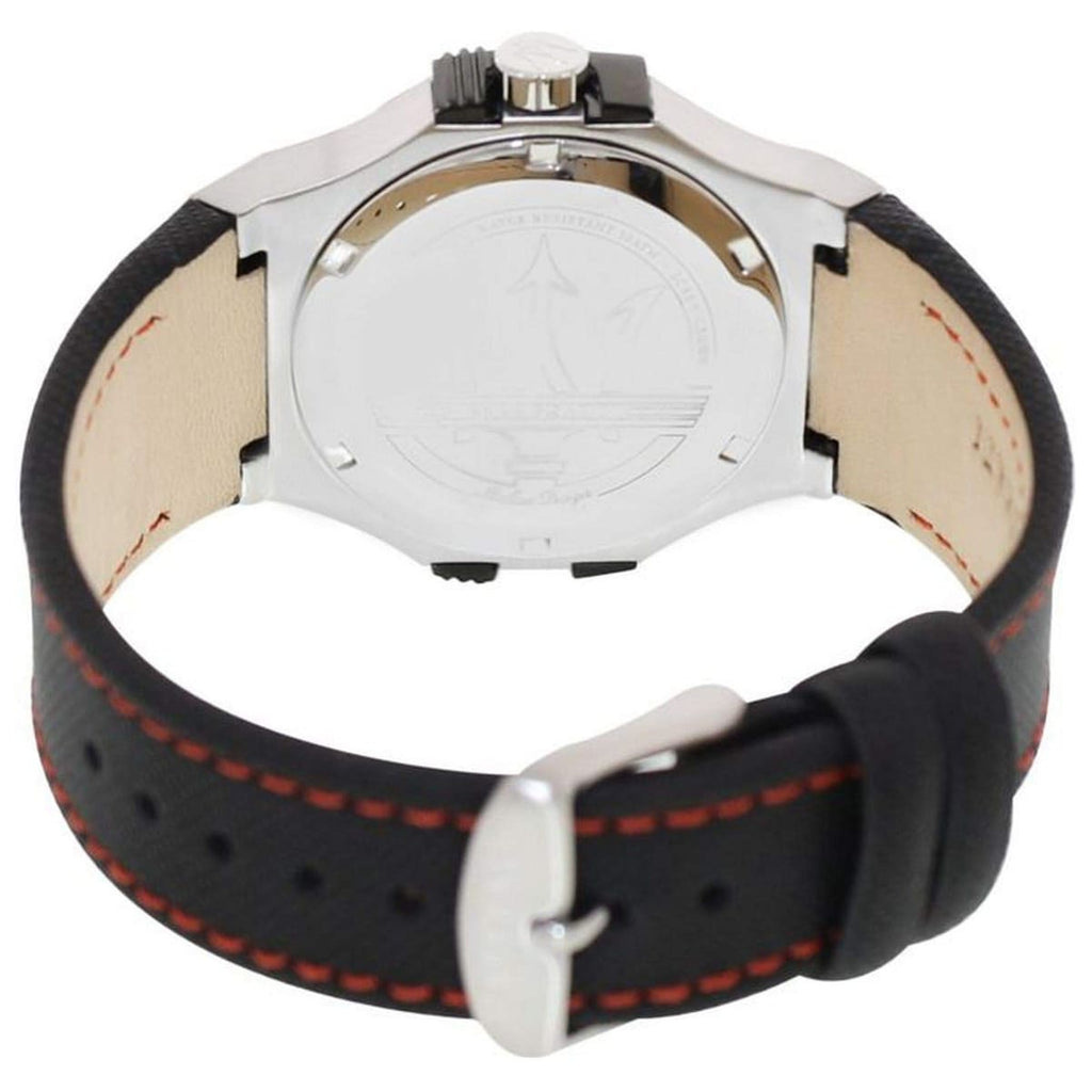 Maserati Potenza R8851108001 Silver Case Black Bezel Red Stitching Watch