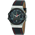 Maserati Potenza R8851108001 Silver Case Black Bezel Red Stitching Watch