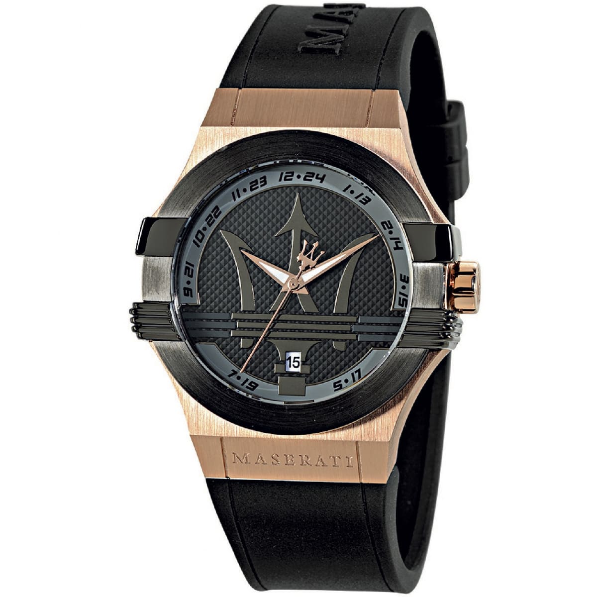 Maserati Potenza R8851108002 Rose Gold & Black Men's Rubber Watch