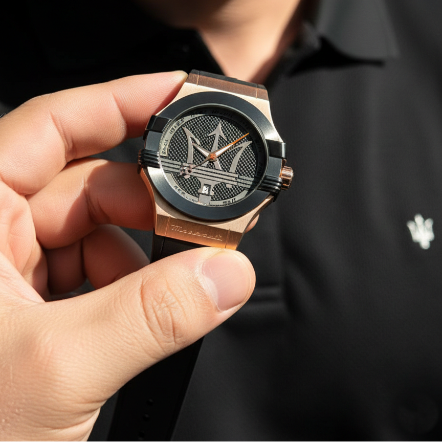 Maserati Potenza R8851108002 Rose Gold & Black Men's Rubber Watch
