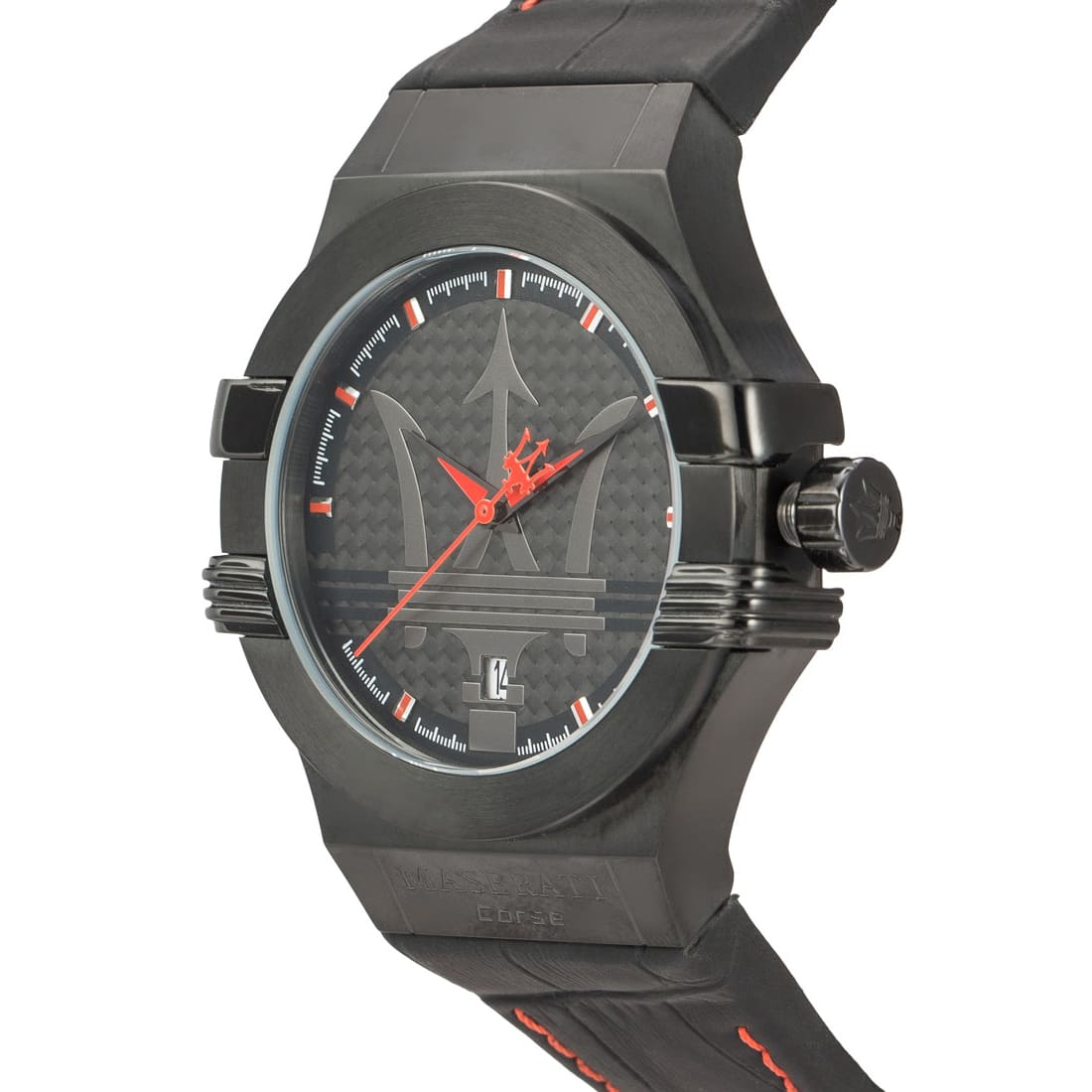 Maserati Potenza R8851108010 Black Case Black Leather Red Stitching Watch