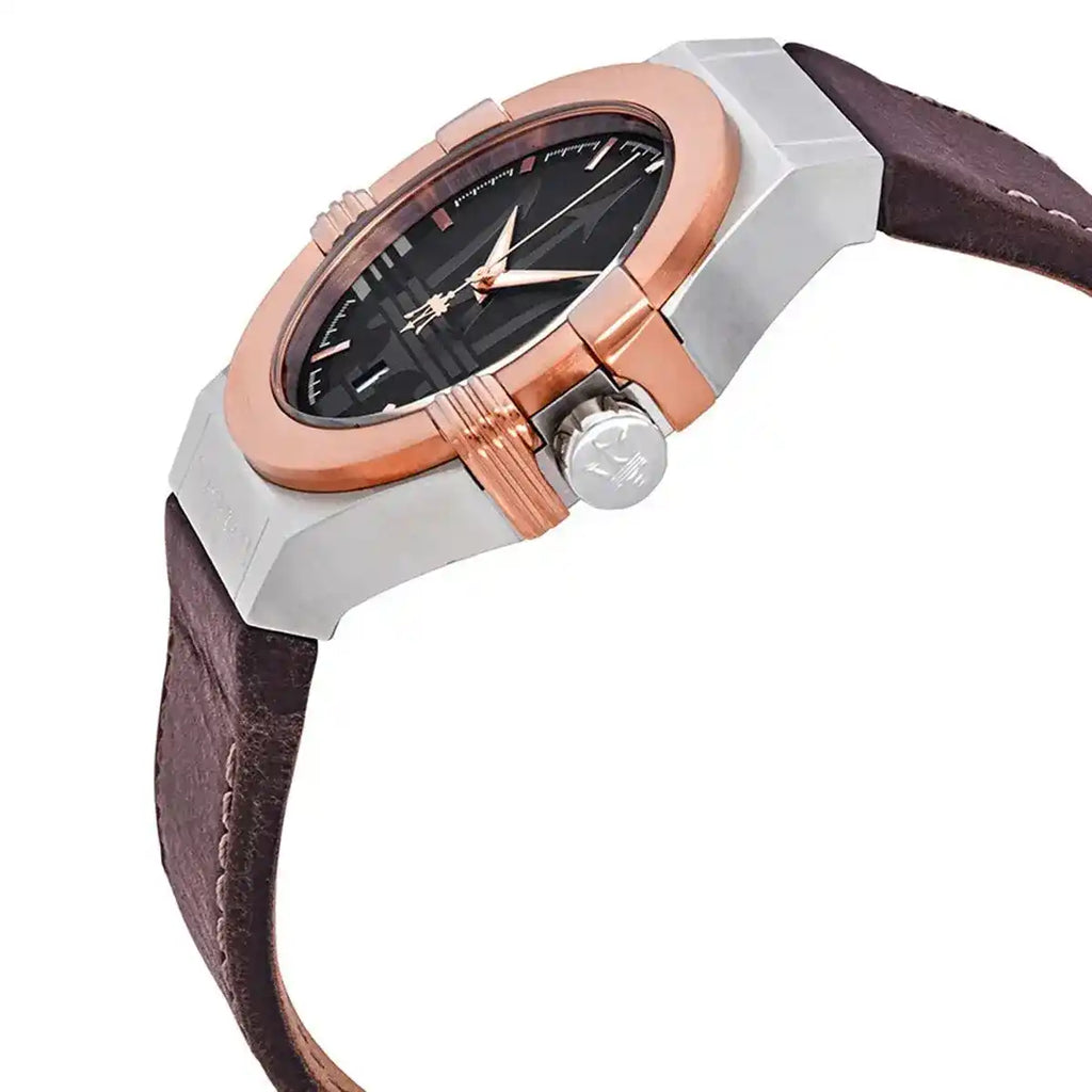 Maserati Potenza R8851108014 Two-Tone Silver Rose Gold Brown Leather Watch