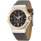 Maserati Potenza R8851108014 Two-Tone Silver Rose Gold Brown Leather Watch