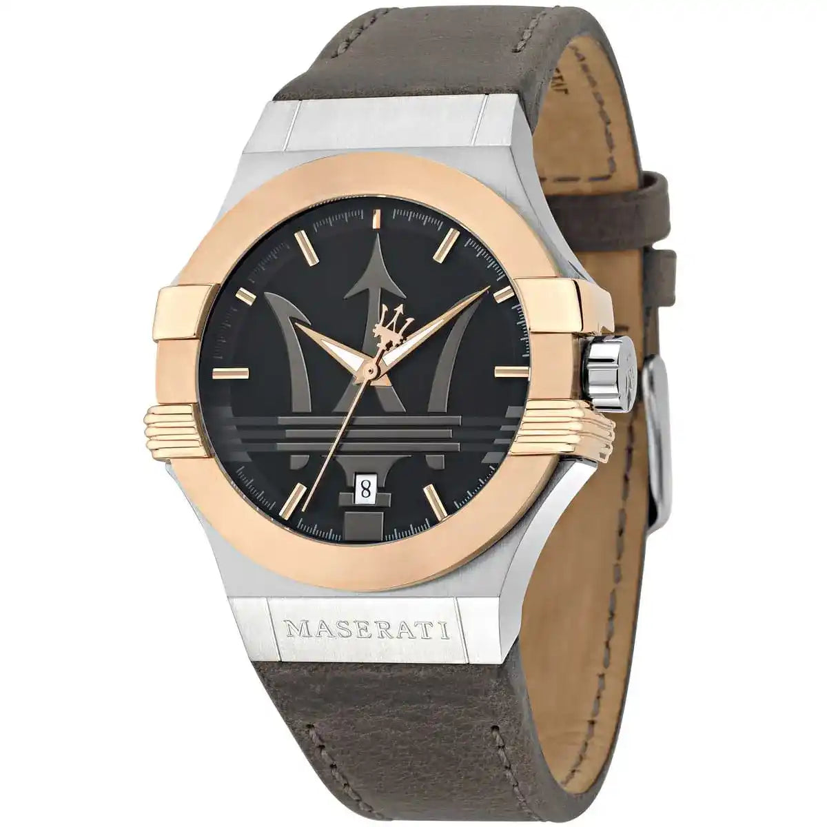 Maserati Potenza R8851108014 Two-Tone Silver Rose Gold Brown Leather Watch