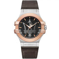 Maserati Potenza R8851108014 Two-Tone Silver Rose Gold Brown Leather Watch