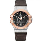 Maserati Potenza R8851108014 Two-Tone Silver Rose Gold Brown Leather Watch