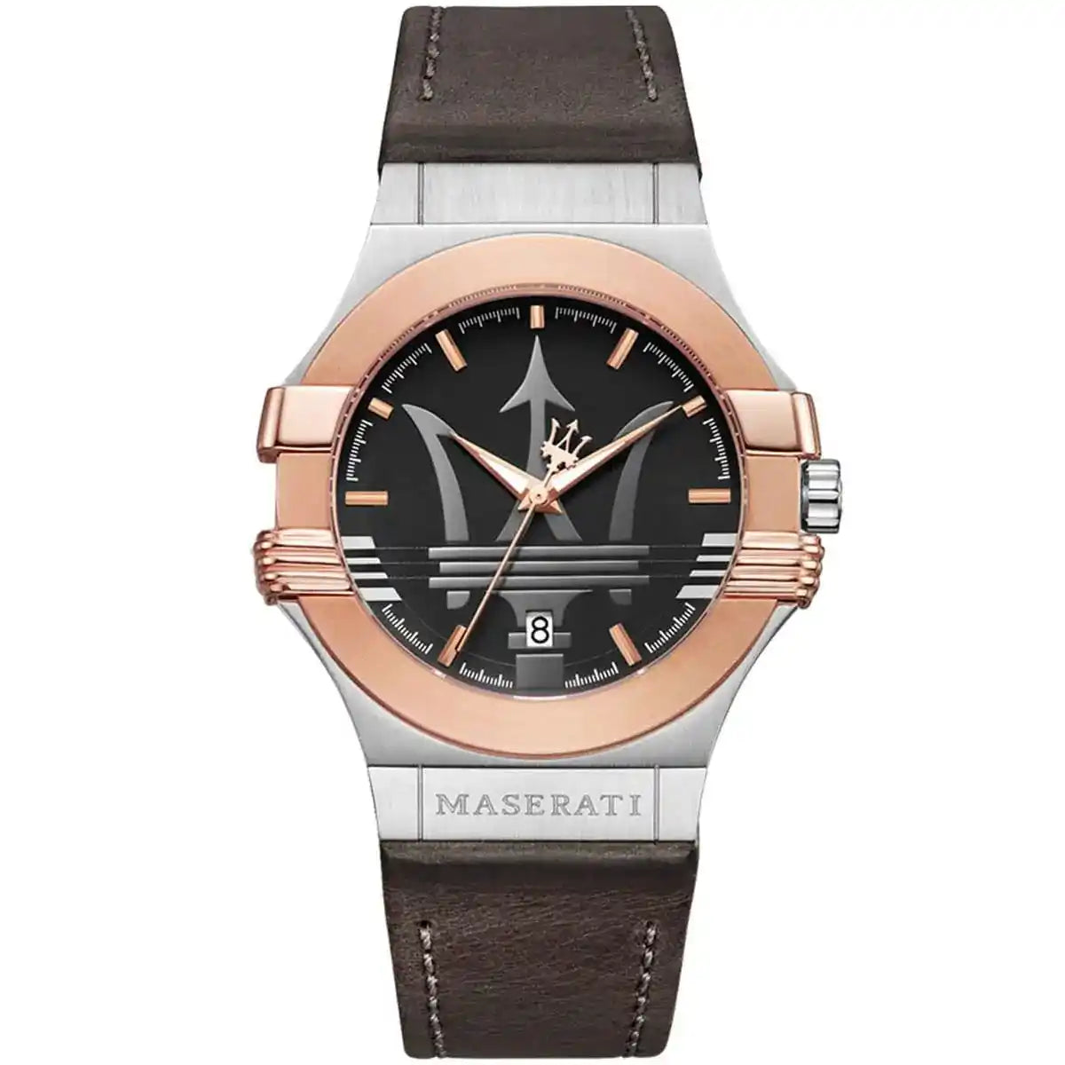 Maserati Potenza R8851108014 Two-Tone Silver Rose Gold Brown Leather Watch