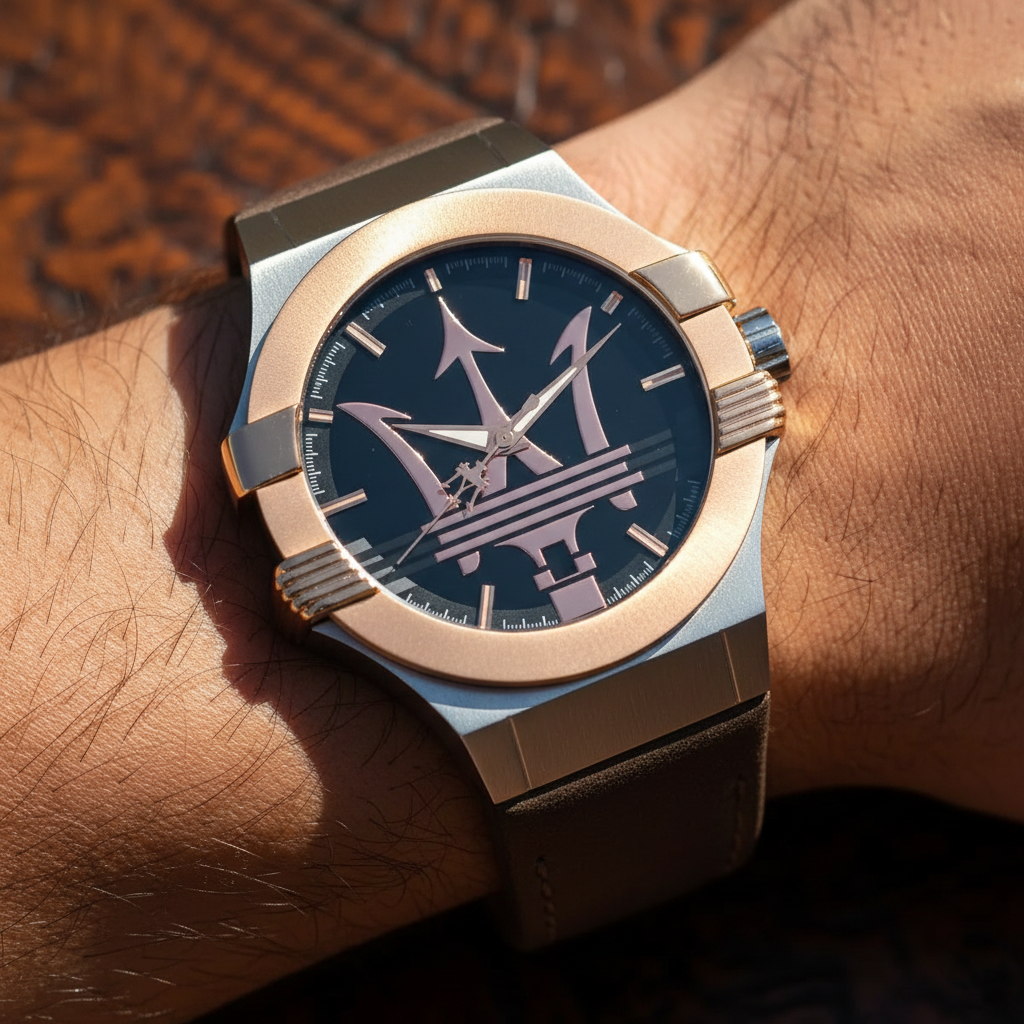 Maserati Potenza R8851108014 Two-Tone Silver Rose Gold Brown Leather Watch