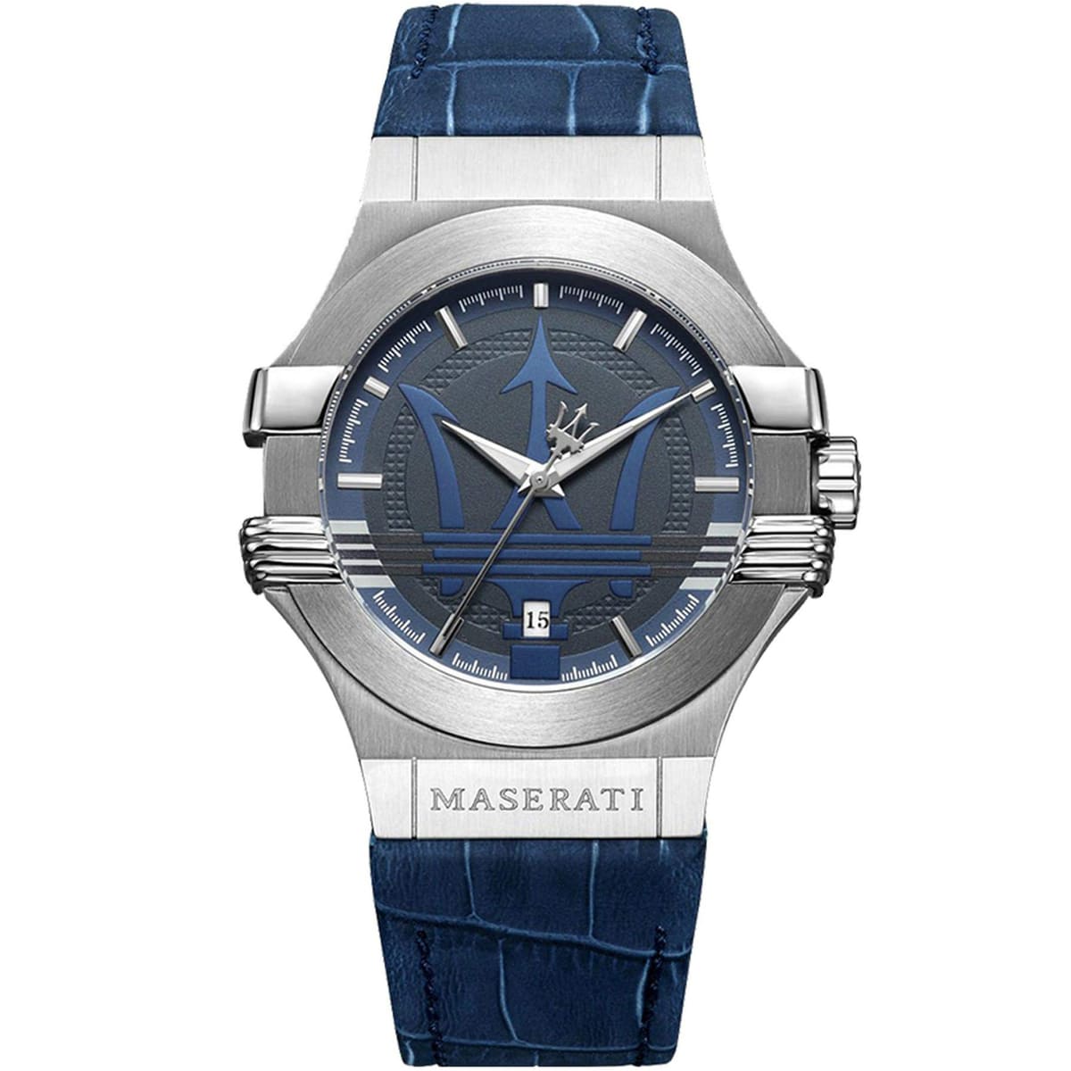 Maserati Potenza R8851108015 Silver Case Blue Dial Blue Leather Watch
