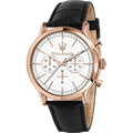 Maserati Epoca R8871618016 Men's Rose Gold Watch with White Dial & Black Leather Strap