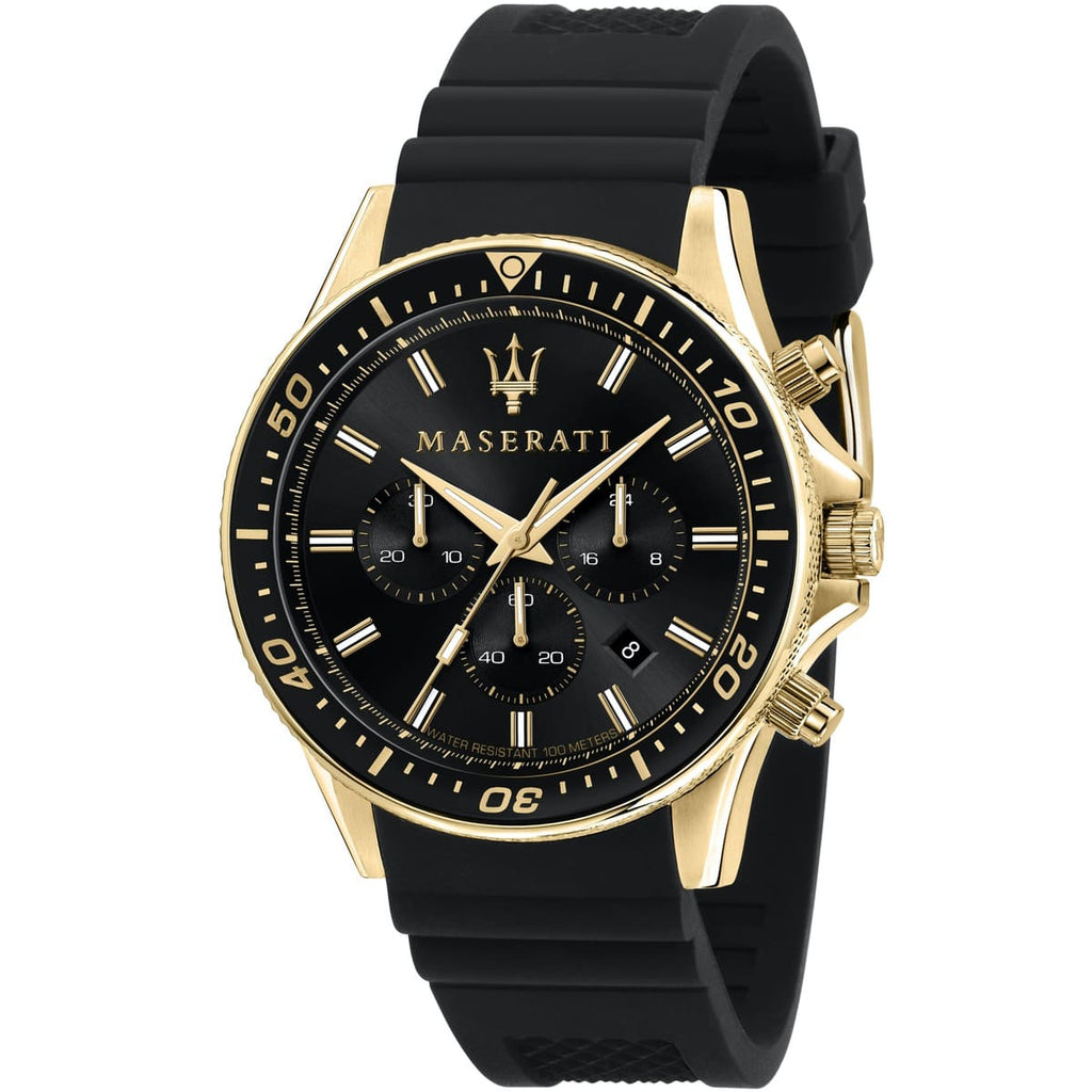 Maserati Sfida R8871640001 Men's Gold Watch Black Rubber