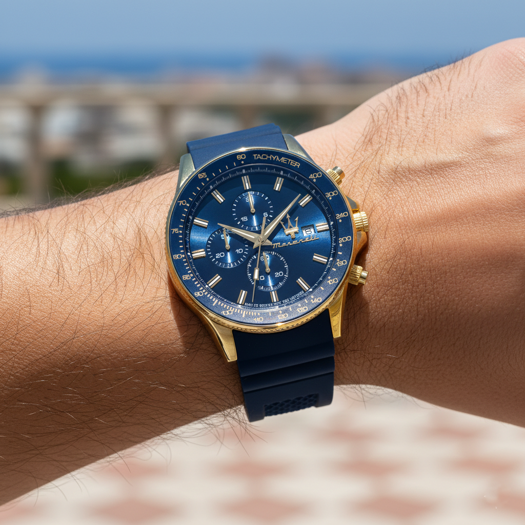 Maserati Sfida R8871640004 Men's Gold Watch Blue Rubber