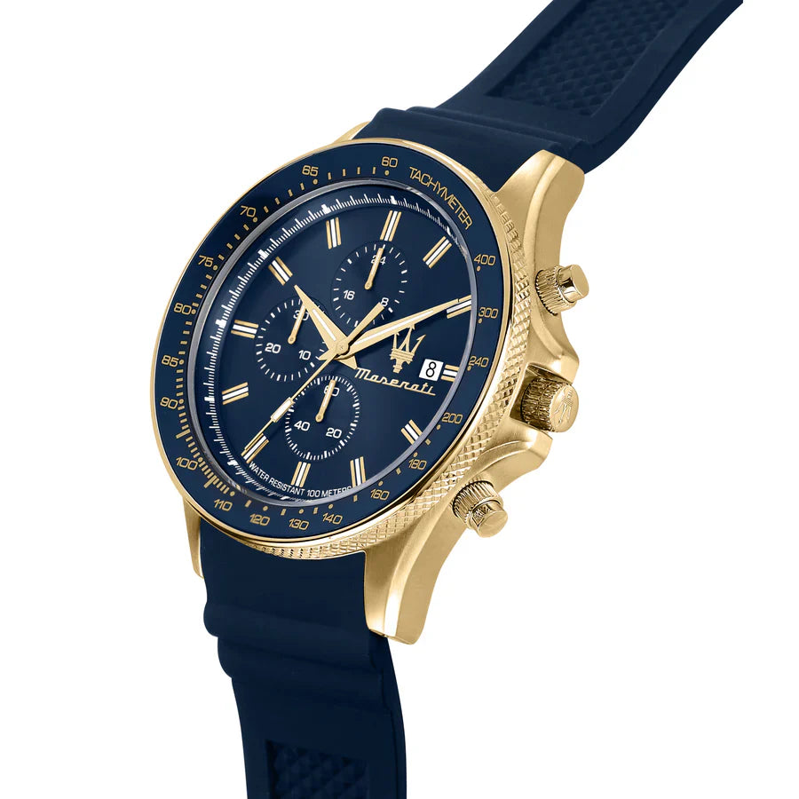 Maserati Sfida R8871640004 Men's Gold Watch Blue Rubber
