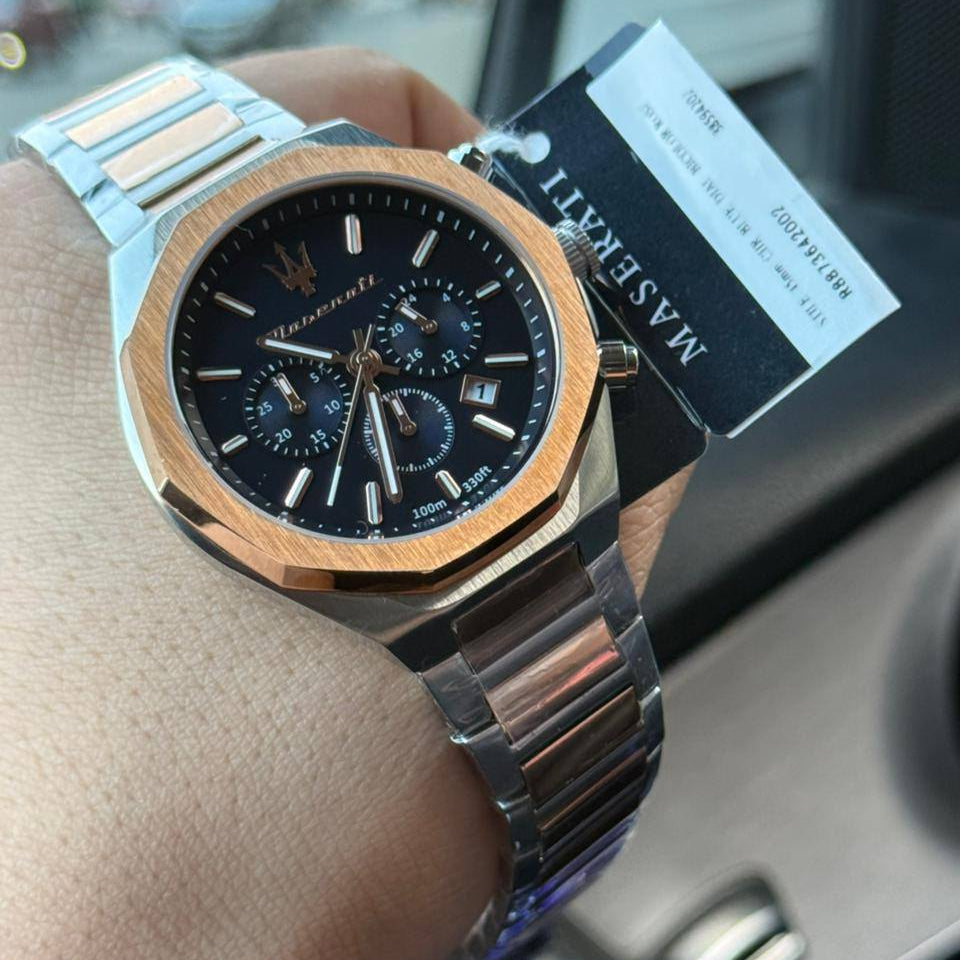 Maserati Stile R8873642002 Two-Tone Silver & Rose Gold Blue Dial Watch
