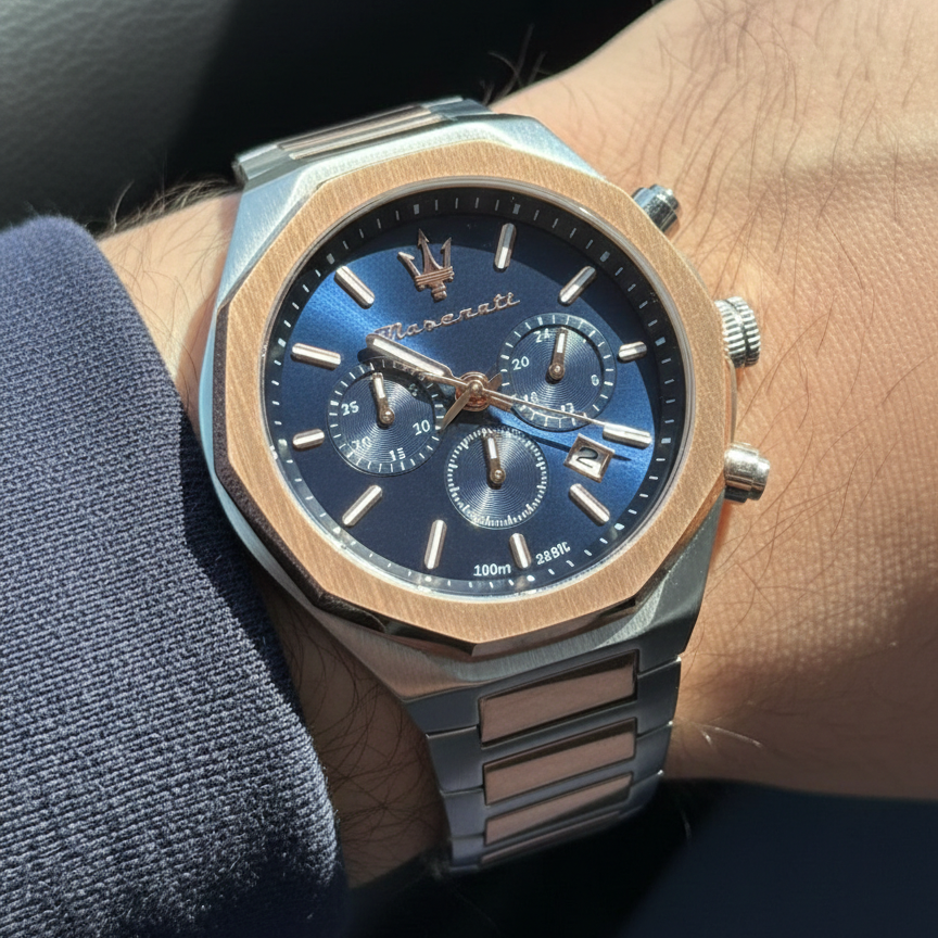 Maserati Stile R8873642002 Two-Tone Silver & Rose Gold Blue Dial Watch