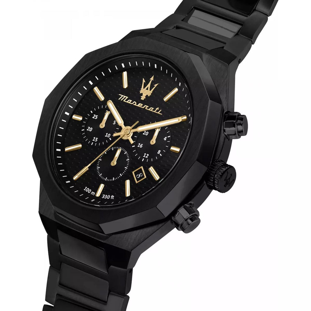 Maserati Stile R8873642005 Full Black PVD Gold Tone Accents Watch