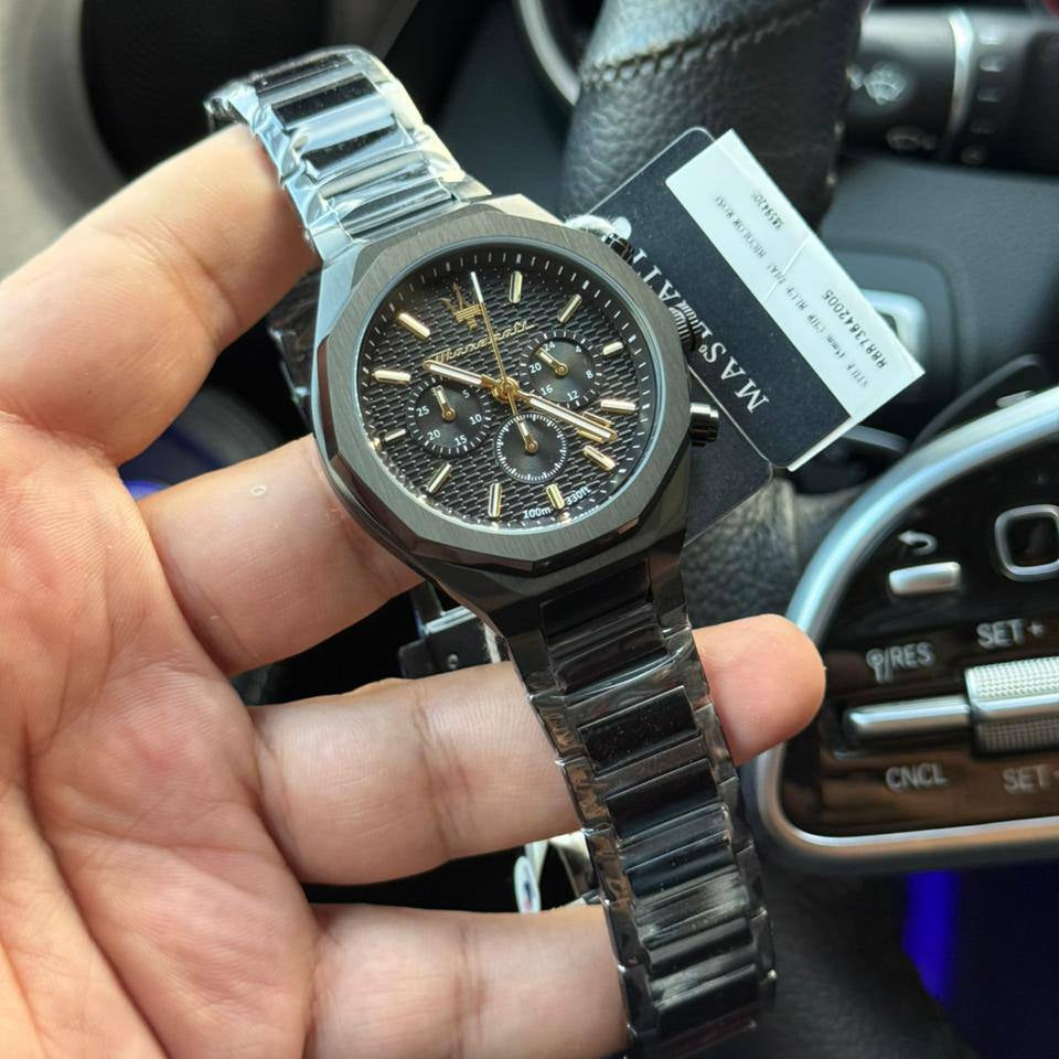Maserati Stile R8873642005 Full Black PVD Gold Tone Accents Watch